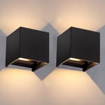 Vingo - Applique murale led IP65 Angle réglable Intérieur Lampe de couloir Applique extérieure 7W Noir Blanc Chaud 2 pièces