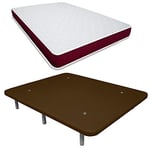 Duérmete Online Pack économique Matelas viscoélastique Lyla réversible + Base tapissée 3D renforcée 5 Barres de Renfort et valves de Ventilation avec 6 Pieds, Couleur Chocolat, 80 x 180 cm