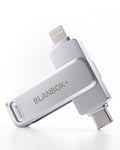 BLANBOK+ Certifiée MFi Clé USB 512Go, Clé USB C Photo Stick, Clef USB pour iPhone Stockage Externe, Mini Clé USB pour iPad Memoire Externe,3 en 1 Clé USB pour iPhone/iPad/Smartphone/PC