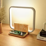 Lampe de Chevet avec Fonction de Charge, 10W Chargeur Sans Fil, Réveil Lumière Touch Control Lampe de Table Dimmable avec 3 Modes Intensité