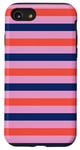 Coque pour iPhone SE (2020) / 7 / 8 Rose Orange rayé Girly Esthétique Preppy Blue Navy Stripes