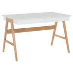 Table de Bureau 2 Tiroirs 120x70 cm en MDF et Bois de Chêne Blanc Laqué Sheslay