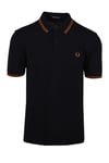 Fred Perry Mens Twin Tipped Polo Shirt Black/Marmalade - Size 2XL