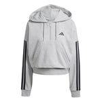 adidas Women's ESSENTIALS 3-STRIPES FRENCH TERRY QUARTER-ZIP HOODIE, medium grey heather/black, L