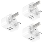 USB Plug UK Charger Adaptor - for iPhone 14 13 12 11 XS Max XS XR X 8 7 6 6S Plus 5 Plus SE Samsung Galaxy LG Android Cell Phone 3-Pack Dual Port Wall Power Adapter Mains Charging Pixelon (Small)