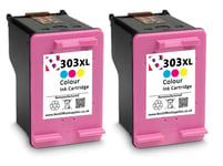 2 x 303XL Colour Refilled Ink Cartridge For HP Envy Photo 6234 Printers