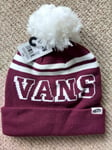 Genuine VANS Burgundy White Logo BOBBLE BEANIE Rally Toque Hat UNISEX