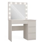 CAROL - Coiffeuse avec miroir + éclairage LED beige - 4 tiroirs - 98x76x51cm - Bureau