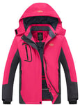 Wantdo Femme Manteau d'hiver Chaud Veste de Snowboard avec Doublure Veste Imperméable pour Voyage Travail Veste Isolée avec Capuche Amovible Rose L