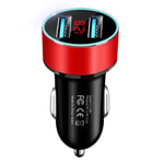 Clenp Car Charger, 3.1A Dual USB Port LCD Display Qucik Car Auto Mobile Phone Quick Charger Adapter Red One Size