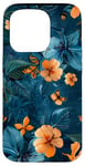 Coque pour iPhone 15 Pro Motif floral abstrait bleu avec abeilles tropicales vintage