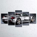 hgjfg Canvas Picture 5 Part Panels Silver Porsche Carrera GT Painting Prints Multiple Pictures Posters Wall Decor Gift For Home Modern Artwork Decoration Wooden Frame Ready To Hang
