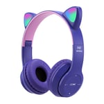Écouteurs sans fil pour enfants RVB mignon chat avec micro, casques stéréo PC Gamer pour filles enfants téléphone portable écouteur de jeu Bluetooth-violet