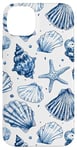 Coque pour iPhone 14 Plus Été côtier bleu coquillage, étoile de mer, femme