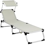 Chaise longue de jardin Malta Crème 210cm Transat avec Pare-soleil réglable bain de soleil pliable de plage camping