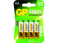 Gp Batteries Super Alkaline Aa, Engångsbatteri, Aa, Alkalisk, 1,5 V, 4 Styck, Multifärg