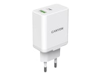 Canyon H-20W03 - Strömadapter - 20 Watt - 3 A - Pd, Quick Charge 3.0 - 2 Utdatakontakter (24 Pin Usb-C, 4 Pin Usb Type A (18 Watt)) - Vit