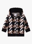 Boss Baby Cotton Knit Jacquard Monogram Zip Through Hooded Cardigan, Chocolate Brown