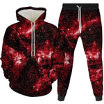 Unisexe 3D Imprimé Sweat À Capuche+Pantalon De Sport,Sweat À Capuche Homme Jogging Bas Sweat Galaxie Rouge Imprimé Survêtement Noir Cordon De Serrage Poche Pull Ensemble pour Joggeurs Étudiant