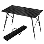 WOLTU Table de Camping Pliable en Aluminium, Table Pliante Réglable en Hauteur, Table de Voyage Portable pour 4 Personnes, Table de Pique-Nique 120x68,5cm Noir CPT8132sz