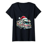 Womens RV Camping Camper Motorhome Vacation Christmas Hat Xmas V-Neck T-Shirt