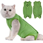 Avont Cat Recovery Suit Post Surgery, Elizabethan Collar & Cone Alternative, Kitten Onesie Pet Surgical Spay Shirt for Abdominal Wounds or Skin Diseases -Green (S)