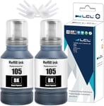 105 Haute capacité Encre Compatible pour Epson EcoTank 105 Noir Bouteille d'encre Compatible pour Epson EcoTank L7160 L7180 ET-7700 ET-7750 imprimantes (2-Pack)