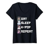 Womens Eat Sleep K-Pop Repeat Anime Girl Korean Music Kpop Merch V-Neck T-Shirt