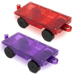 Playmags 2 Piece Car Set: Strong Magnets - STEM Toys for Kids, Use with All Magnetic Tiles and Blocks Sturdy, Super Durable with Vivid Clear Color Tiles. (Colors May Vary)