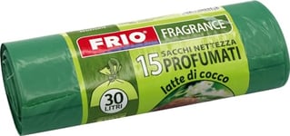 FRIO Lot de 15 Sacs Poubelle 30 Litres au Parfum de LAIT DE NOIX DE COCO, 52x58cm, Couleur Verte, Sacs Poubelle de Qualité Premium, Extra Résistants