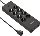 Multiprise Electrique Noire 8 Prises Avec 5 Ports Usb, Bloc Multiprise Parafoudre 1700Joule, Câble De 1.5 Mètre, Protégé Contre Les Surcharges 4000W, Interrupteur Et Indicateur Pou[MUL211130]