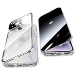 Anti Peeping Coque pour iPhone 14 Plus, Jonwelsy 360 Degrés Protection Housse, Privacy Verre trempé Anti Espion Case Cover, d'adsorption Magnétique Bumper Métal Frame Etui pour 14 Plus (6,7") (Argent)