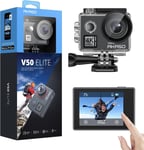 Caméra Sport 4K 60Fps 20Mp Wifi Télécommande Commande Vocale Ecran Tactile Eis Caméra Sportive Etanche Sous Marine Angle Vision Réglable 8X Zoom 2 Batteries Et Kit D'Accessoires V50 Elite