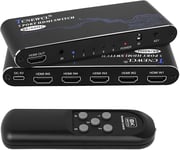 8K 60 Hz/4K 120Hz Switch HDMI 5 entrées 1 Sortie,5x1 Commutateur HDMI 2.1 avec télécommande,5 Ports Vidéo Audio Sélecteur,Multiprise HDMI pour TV PS5 PS4 Xbox Lecteur Blu-Ray DVD(Q988)