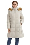 Orolay Femme Manteau Puffer Veste D'hiver avec Bordure en Fausse Fourrure de Capot Beige XXL