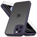 Mootobo for iPhone 11 Pro Max Case, 3 in 1 [Full Camera Protection] with 2 Screen Protector,Translucent Matte Back Slim Shockproof Phone Cover for iPhone 11 Pro Max 6.5 inch - Deep Purple