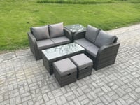 High Back Rattan Garden Furniture Set with Loveseat Sofa Coffee Table 2 Small Footstool Outdoor Patio Sofa Set