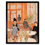 A Bustling Parisian Cafe in the Style of Toulouse Lautrec Paris French Orange Art Print Framed Poster Wall Decor 12x16 inch