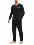 Nieery Pyjama Homme Hiver Chaud Coton vêtements de Nuit pour Hommes Ensembles de Pyjama d'hiver à Manches Longues col en V Coupe Droite Pyjama Long