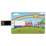 64G USB Flash Drives Credit Card Shape Zoo Memory Stick Bank Card Style Colorful Cartoon Animal Train Rainbow Sun Sky Mushrooms Flowers Tree Playful Funny,Multicolor Waterproof Pen Thumb Lovely Jump D