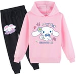 Barn Pojkar Flickor Cinnamoroll Tryck Hoodie Sweatshirt Byxor Set Casual Träningsoverall Pink 160cm