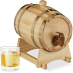 Tonneau en bois 1,25 l avec support et robinet, pour whisky, vin, spiritueux HxlxP 23x16x25,5cm, nature - Relaxdays