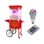 Royal Catering Popcornmaskin med vogn og LED-belysning i Retro-design - rød