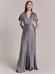 Ghost Delphine Empire Line Satin Maxi Dress, Silver