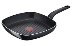 Tefal - B55540 - Easy Cook & Clean - Poêle à griller - 26 x 26 cm - Revêtement anti-adhésif - Sûre - Signal thermique - Fond stable - Forme idéale - Cuisson saine - Noire