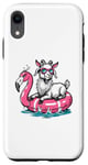 iPhone XR Funny Goat On Flamingo Floatie Summer Vibe Pool Party Case