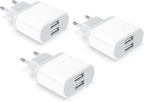 Prise Usb, 3-Pack 2.1a/5v Chargeur Pour Iphone 11 Pro Max Xs Xr X 8 7 6 6s Plus 14 13 12 Se 5 5s 5c, Samsung Galaxy, Huawei, 2 Port Secteur Adaptateur Téléphone Embout Ficher Mural