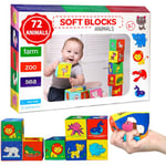 magdum 12 PCS Animaux Cube D'activité Bébé - Jouet Montessori Bebe 6-12 Mois - Cube A Empiler Bebe - Cube Montessori - Jeux Eveil Bebe 6 Mois - Cube Bebe - Jouet De Dentition pour Bébé