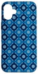 Coque pour iPhone 16 Plus Deep Cobalt Blue Hexagons Linked Rings Circles Dots Pattern