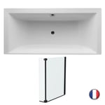 Lot baignoire droite 180 X 80 JACOB DELAFON Evok + pare-bain noir mat